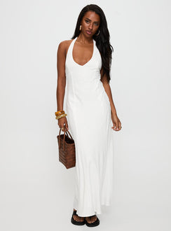 Salone Linen Halter Maxi Dress White