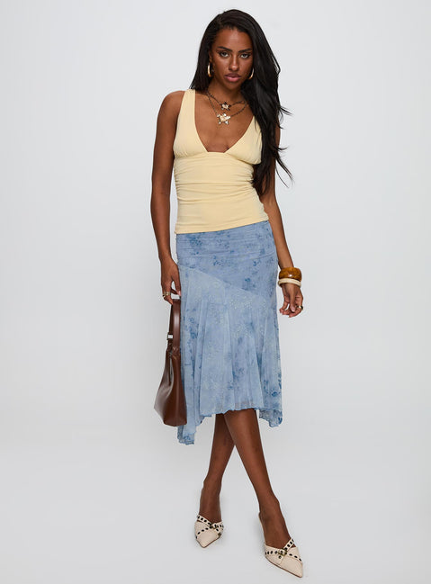 Summer Rain Asymmetrical Midi Skirt Blue