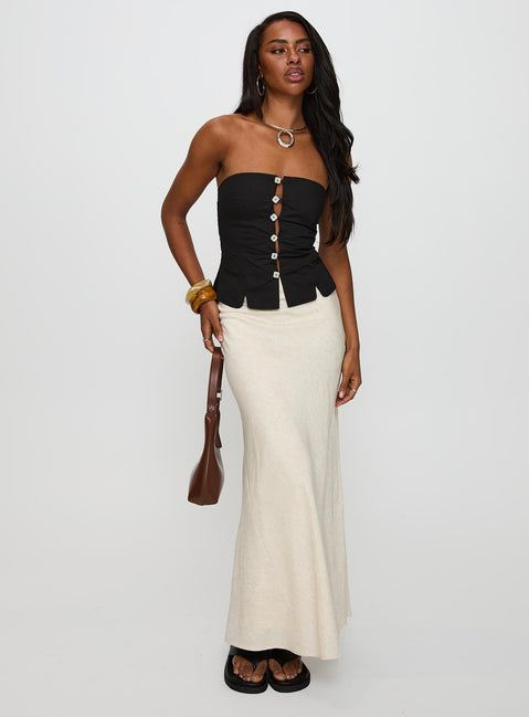 front view of model wearing Princess Polly Analeia Strapless Top Black Sleeveless straight 