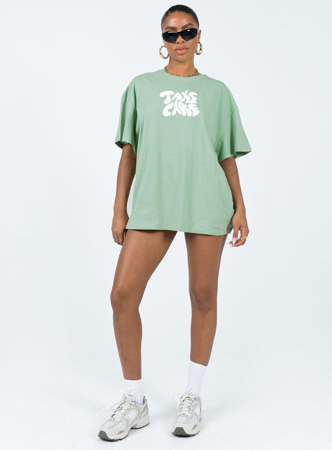 product Princess Polly Half Sleeves Crew Neck  Take Care Oversized Tee Green