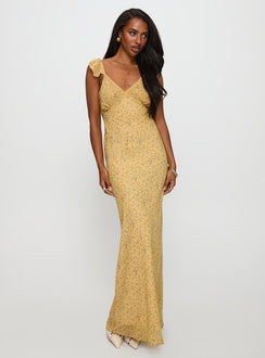 front view of model wearing Princess Polly Dearlie Frill Maxi Dress Multi V-Neck 