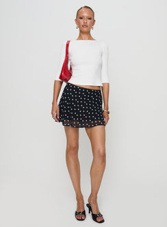 front view of model wearing Princess Polly Elaia 3/4 Sleeve Top White Three Fourth Sleeves Crew Neck 