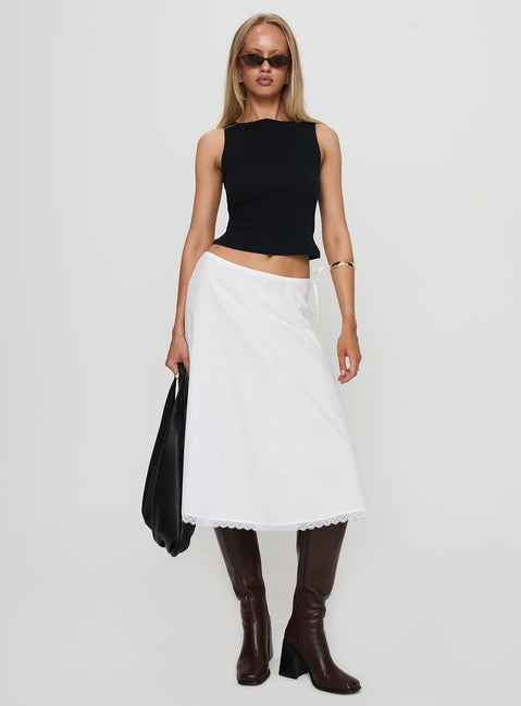   front view of model wearing Princess Polly Taka Midi Skirt White Midi Skirts 