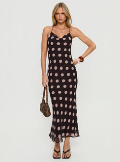 Andreana Low Back Maxi Dress Burgundy Polka Dot