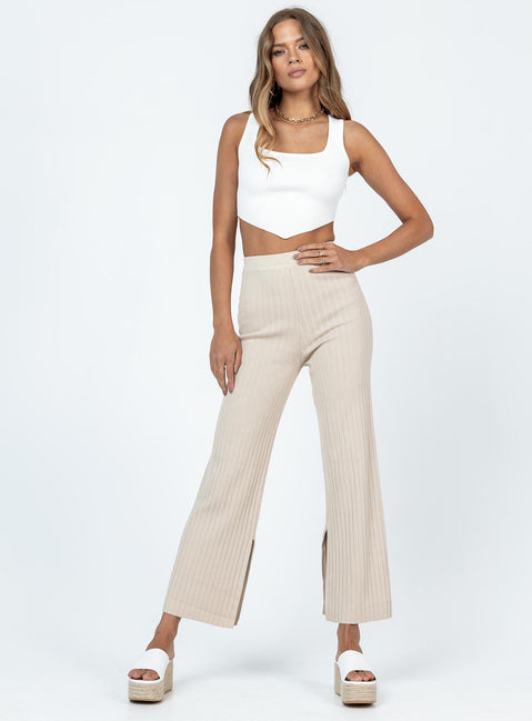 product Princess Polly High Waisted Pants High Waisted Pants  Allen Ribbed Pants Cream