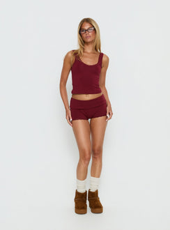 Serae Lace Trim Foldover Micro Shorts Cherry