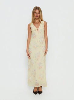 Joannah V Neck Midi Dress Yellow Floral