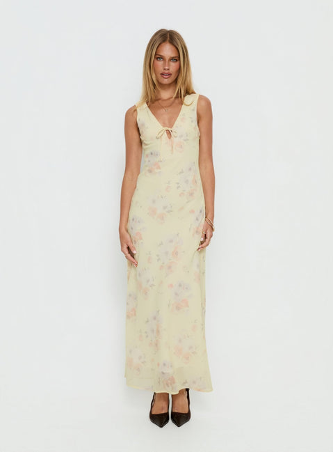 Joannah V Neck Midi Dress Yellow Floral