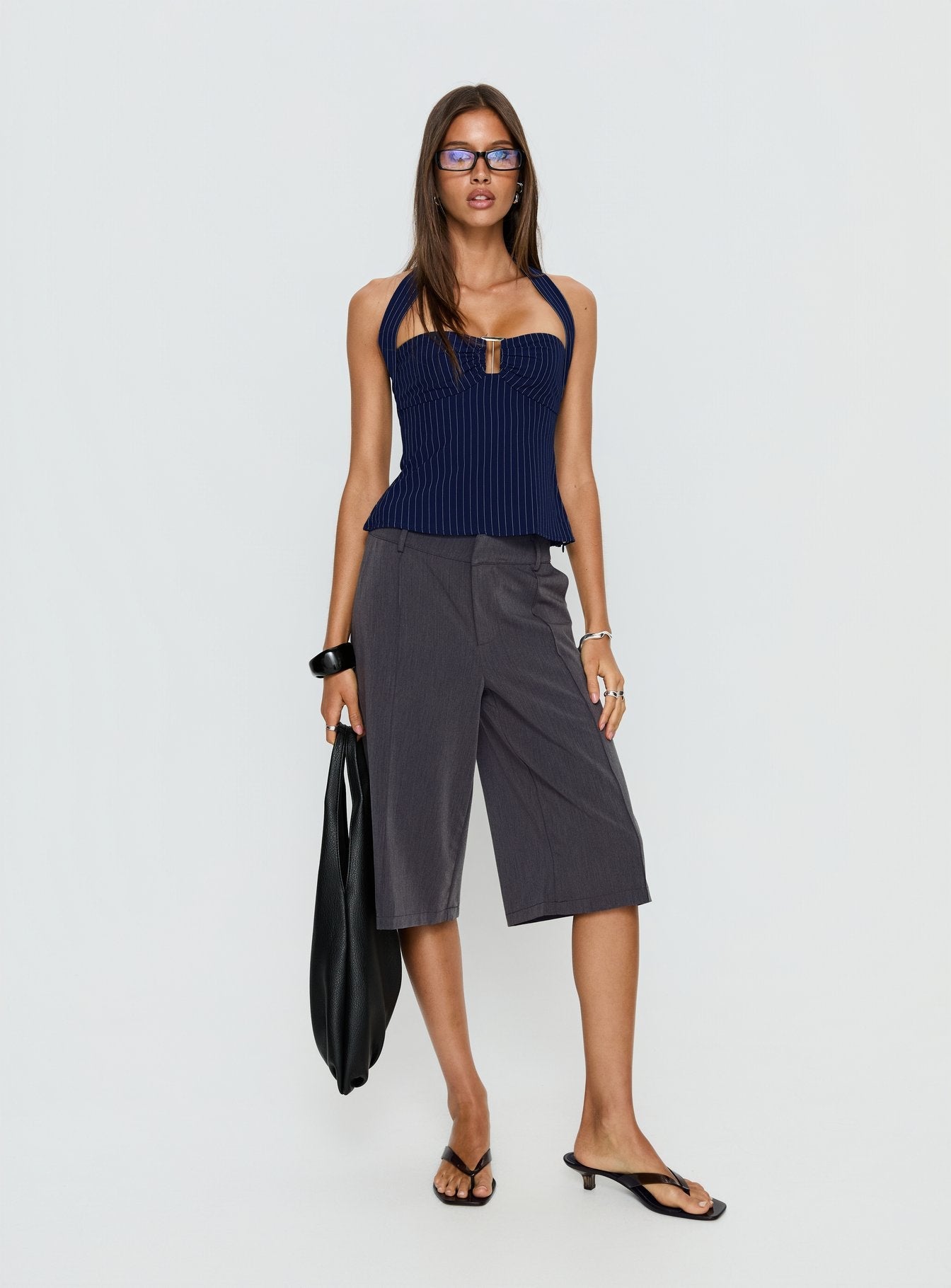 Isabetta Halter Top Navy Pinstripe