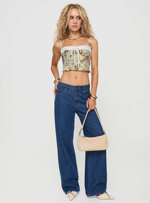 front view of model wearing Princess Polly Clydes Top Multi Sleeveless Square Neck 