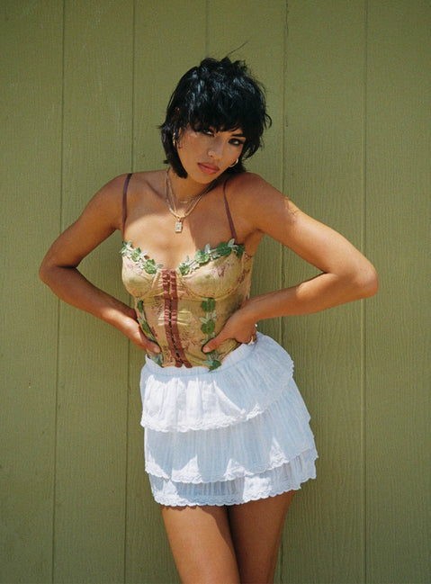 Front view of model wearing  front Sound Check Mini Skirt White Princess Polly  Mini Skirts 