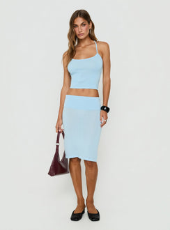 Barbarina Foldover Knit Midi Skirt Blue