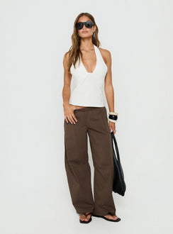Kirelle Barrel Leg Tie Waist Pants Chocolate Brown