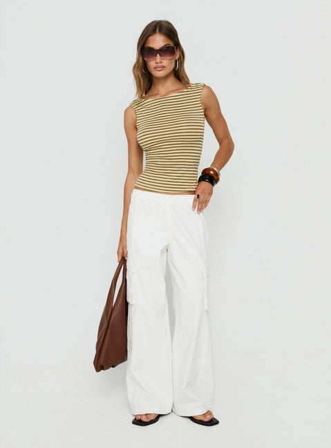 Mirenza Low Back Sleeveless Top Yellow Stripe