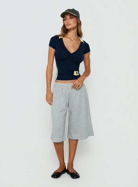 Kufu V Neck Top Navy