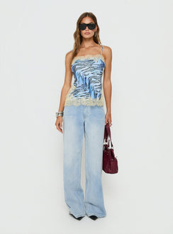 Orisse Lace Trim Cami Top Blue Zebra Multi
