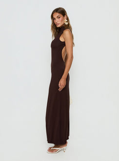Elsi Funnel Neck Cutout Maxi Dress Brown
