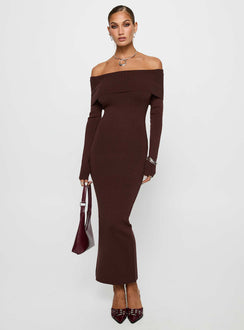 Celestara Off The Shoulder Maxi Dress Chocolate