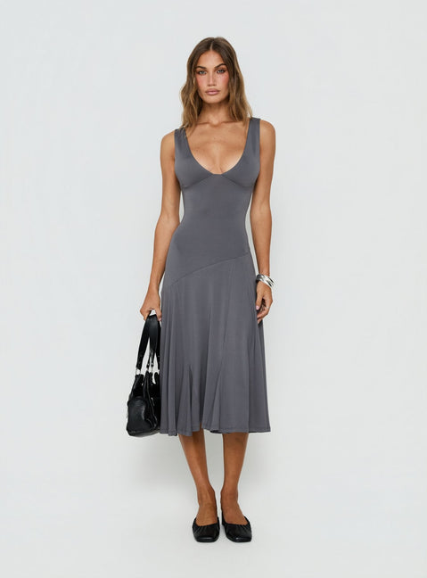 Charlisse Plunge Flowy Midi Dress Steel Blue
