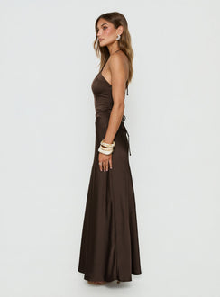 Carsonn Arrowneck Satin Maxi Dress Chocolate
