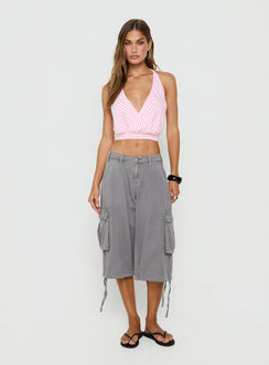 Priella Plunge Halter Top Pink Stripe