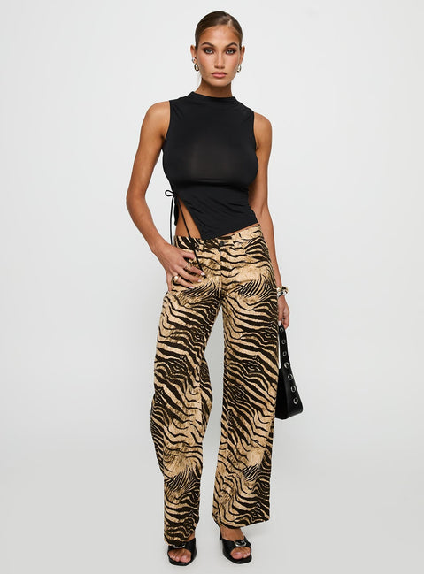 front view of model wearing Princess Polly Low Rise Roomy Pants Multi Low Rise Pants 