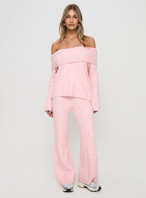 Icicle Off Shoulder Knit Sweater Pink