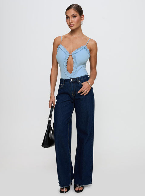 Rhyde Plunging Frill Bodysuit Blue