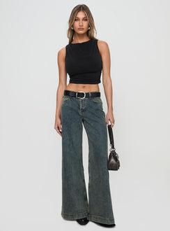 front view of model wearing Princess Polly Hold Em High Neck Top Black Sleeveless High Neck 