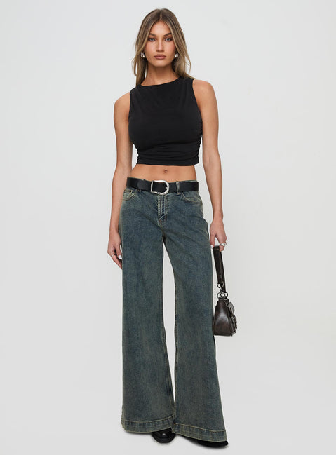 front view of model wearing Princess Polly Hold Em High Neck Top Black Sleeveless High Neck 