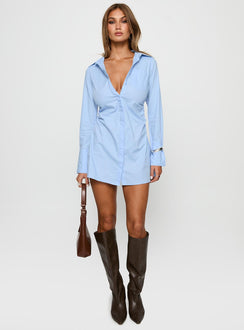 Cesarina Ruched Shirt Mini Dress Blue