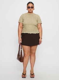 Romelle Shirred Top Green / Brown Plaid Curve