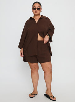Peni Drawstring Linen Shorts Chocolate Curve
