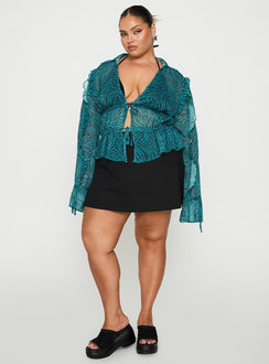 front view of model wearing Princess Polly Holidaze Long Sleeve Top Zebra Curve Full Sleeves Plunger 