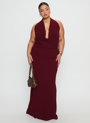 Vortexa Halter Maxi Dress Currant Curve