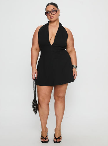 Hollywood Hills Plunge Neck Playsuit Black Curve