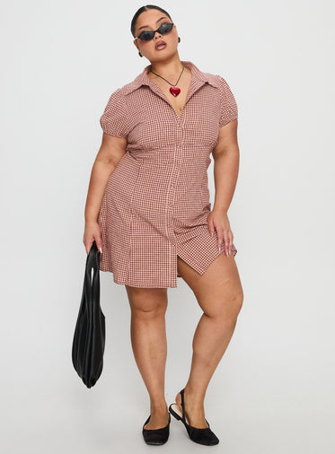 Kavira Tie Bust Shirt Dress Red Gingham Curve