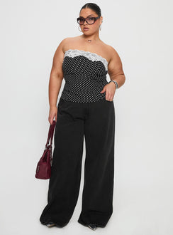 Ettore Lace Trim Strapless Top Black Polka Curve