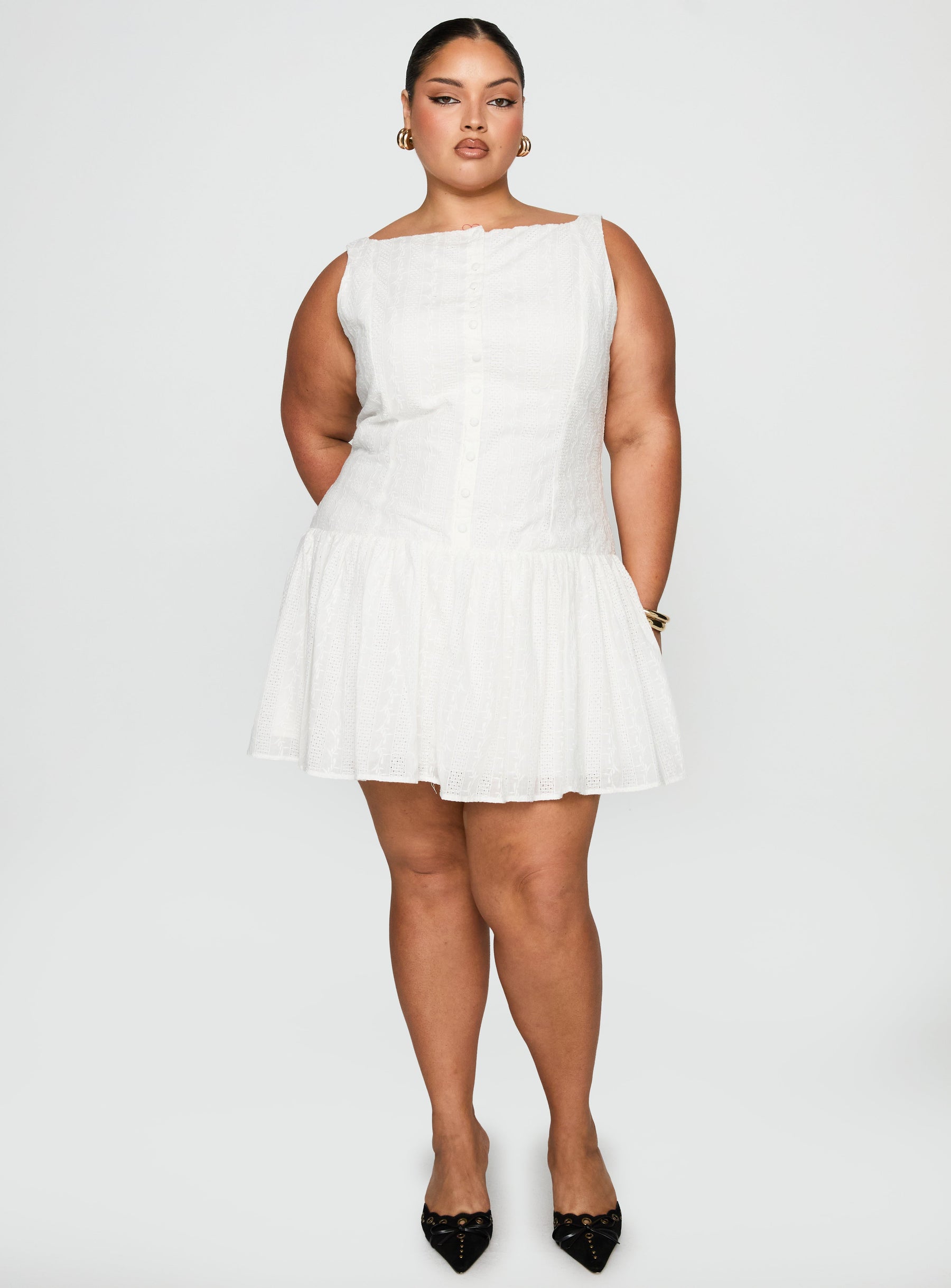 Sweeter Places Embroidered Mini Dress White Curve