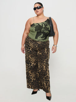 side view of model wearing Princess Polly Pantar Low Rise Pants Leopard Curve Low Rise Pants 