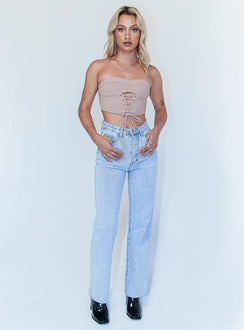 front view of model wearing Princess Polly Kerlin Top Brown 