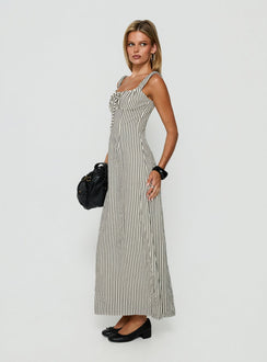 Vespar Tie Detail Maxi Dress Black / Cream Stripe