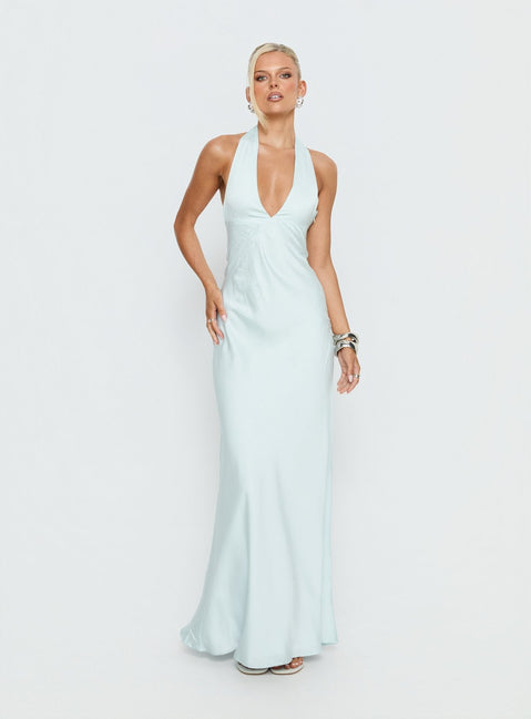 Strawberry Clouds Hotstone Satin Maxi Dress Icy Blue