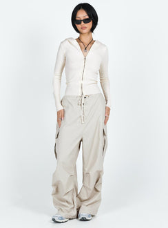 front view of model wearing Princess Polly Elingford Zip Up Hooded Sweater Cream 