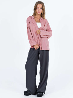 Front view of model wearing  front Princess Polly Full Sleeves High Neck  Callie Shirt Pink