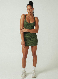 product Princess Polly Asymmetric Neckline  JGR & STN Demi Mini Dress Khaki Monogram