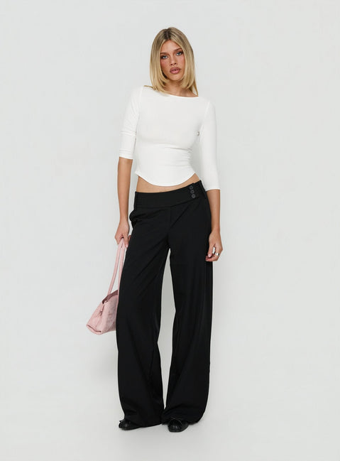 Myaah 3/4 Sleeve Curved Hem Top White