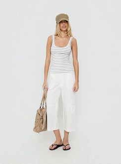 Designed with the Indee Cropped Cargo Pants White womens-regular-pants featuring high-rise front view of model wearing Princess Polly