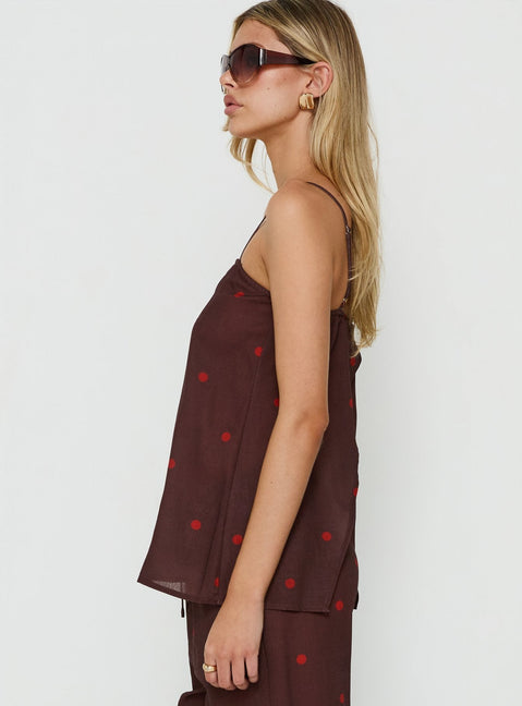 Bellara Longline Cami Top Chocolate / Red Polka Dot
