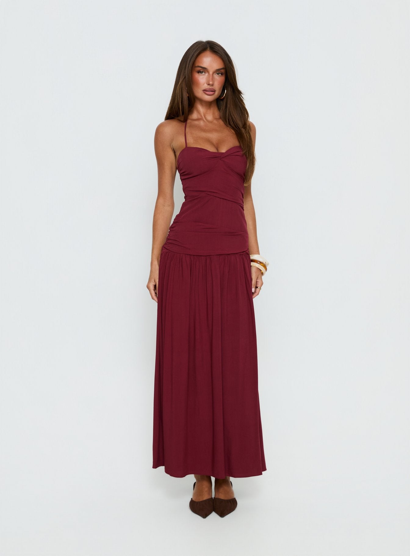Marguerite Halter Maxi Dress Ruby Wine
